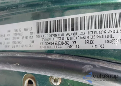 2018 Ram 1500 Tradesman 4X2 6'4 Box z USA, uszkodzony, nr VIN 1C6RR6FG8JS314562